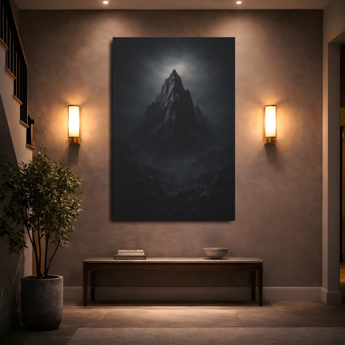 Nature Mountain Peak Dark Mountain shown as front canvas room wall art