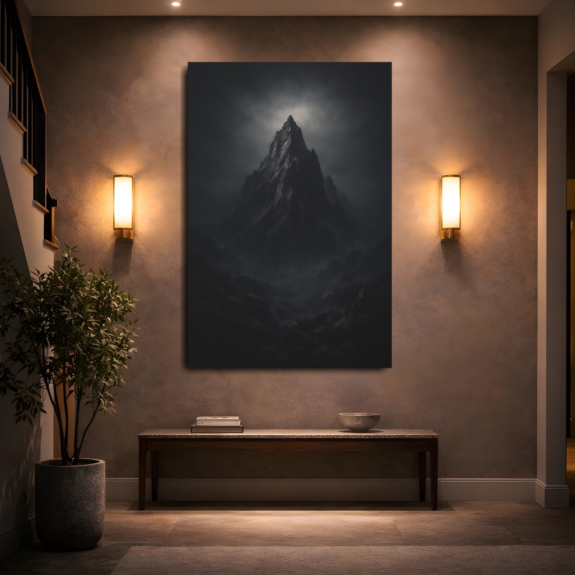 Nature Mountain Peak Dark Mountain shown as front canvas room wall art