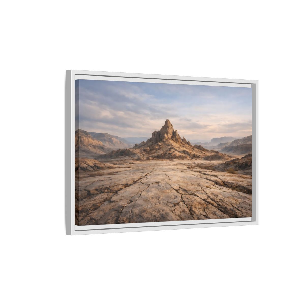 Side Mockup 1. Nature Mountain Peak Desert Landscape shown as stretched canvas wall art