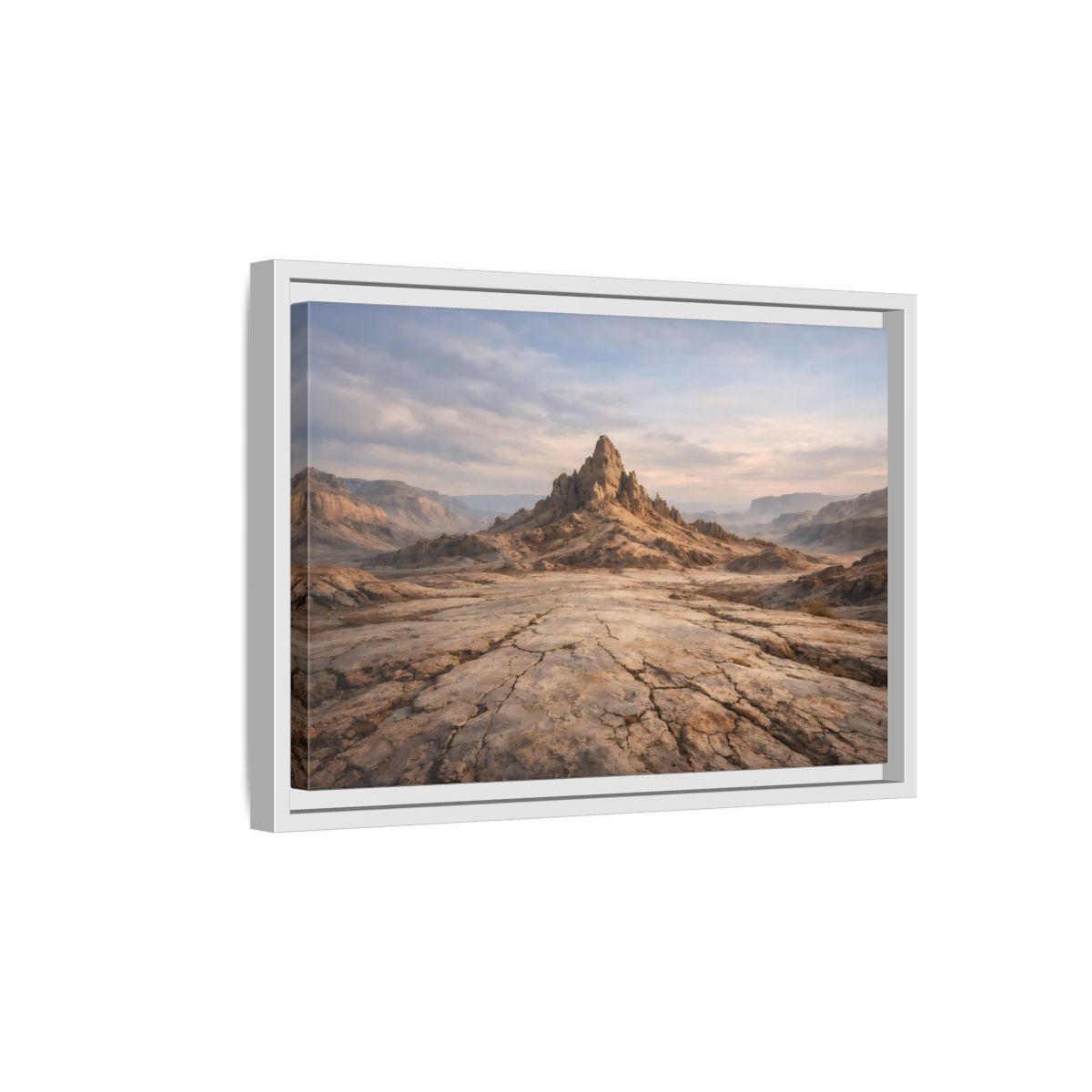 Side Mockup 4. Nature Mountain Peak Desert Landscape shown as stretched canvas wall art
