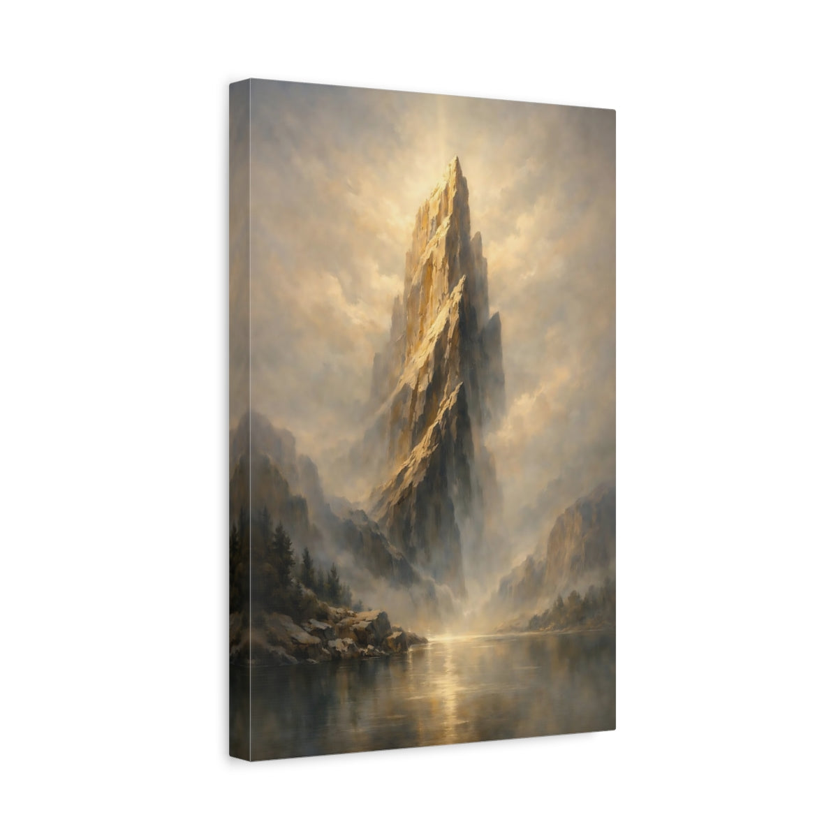 Side Mockup 4. Nature Mountain Peak Golden Mountain Landscape shown as stretched canvas wall art