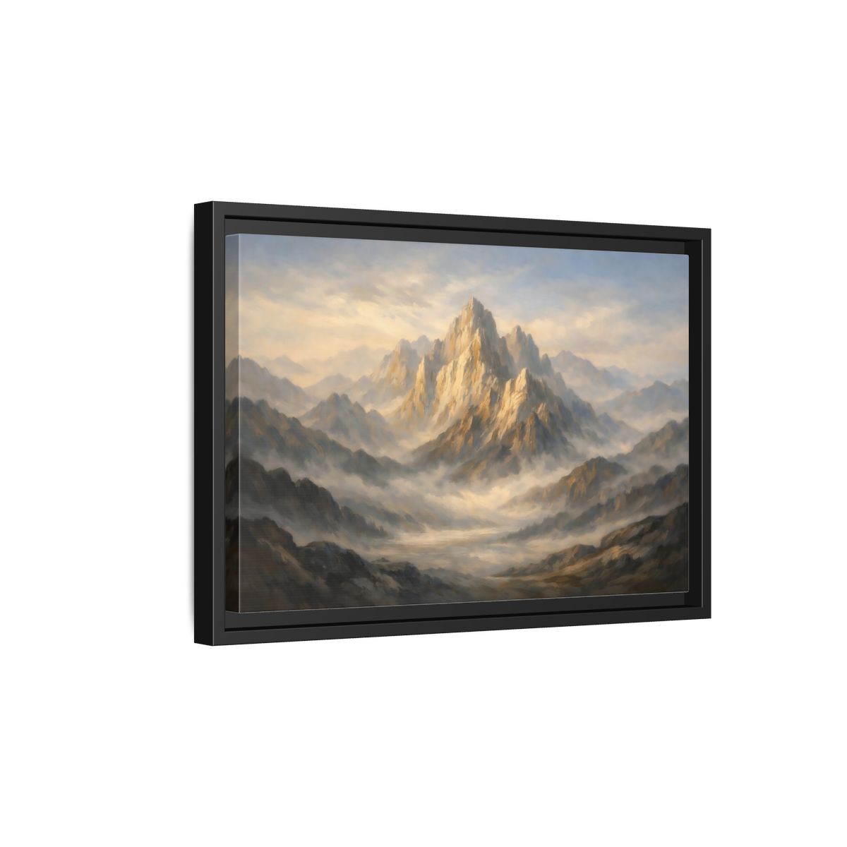 Side Mockup 6. Nature Mountain Peak Golden Mountain Landscape shown as stretched canvas wall art
