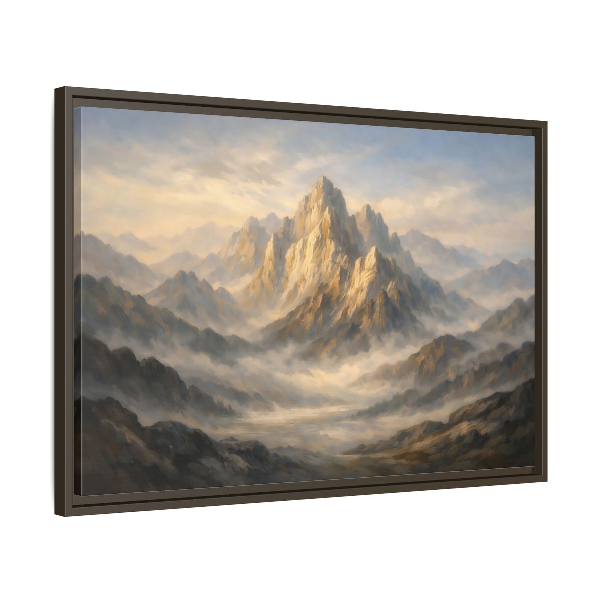 Side Mockup 11. Nature Mountain Peak Golden Mountain Landscape shown as stretched canvas wall art