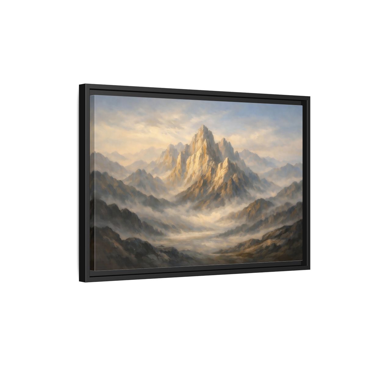 Side Mockup 3. Nature Mountain Peak Golden Mountain Landscape shown as stretched canvas wall art