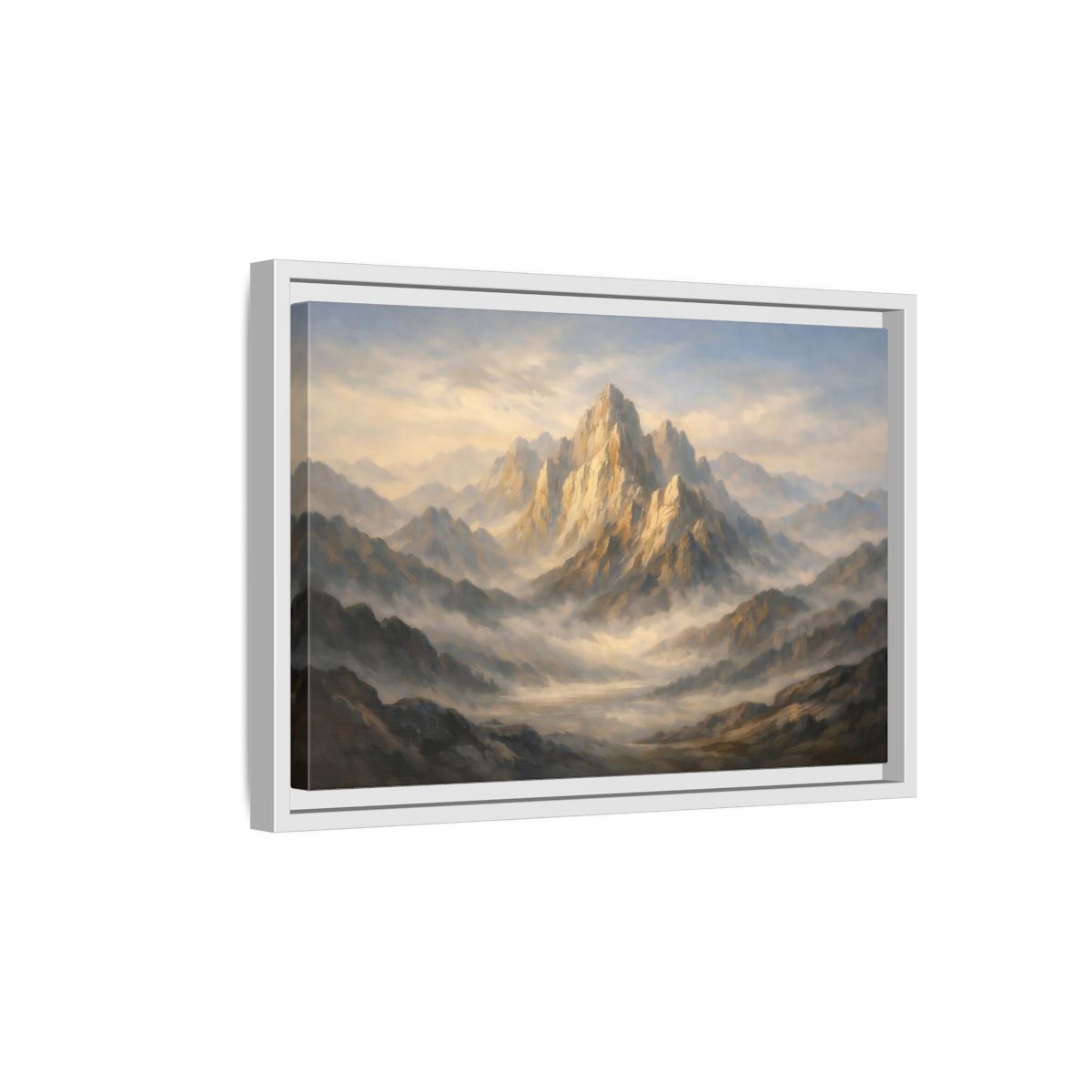 Side Mockup 4. Nature Mountain Peak Golden Mountain Landscape shown as stretched canvas wall art