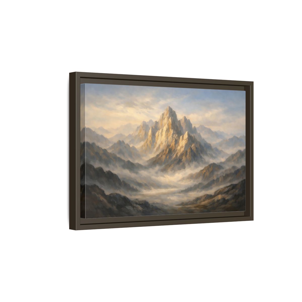 Side Mockup 5. Nature Mountain Peak Golden Mountain Landscape shown as stretched canvas wall art