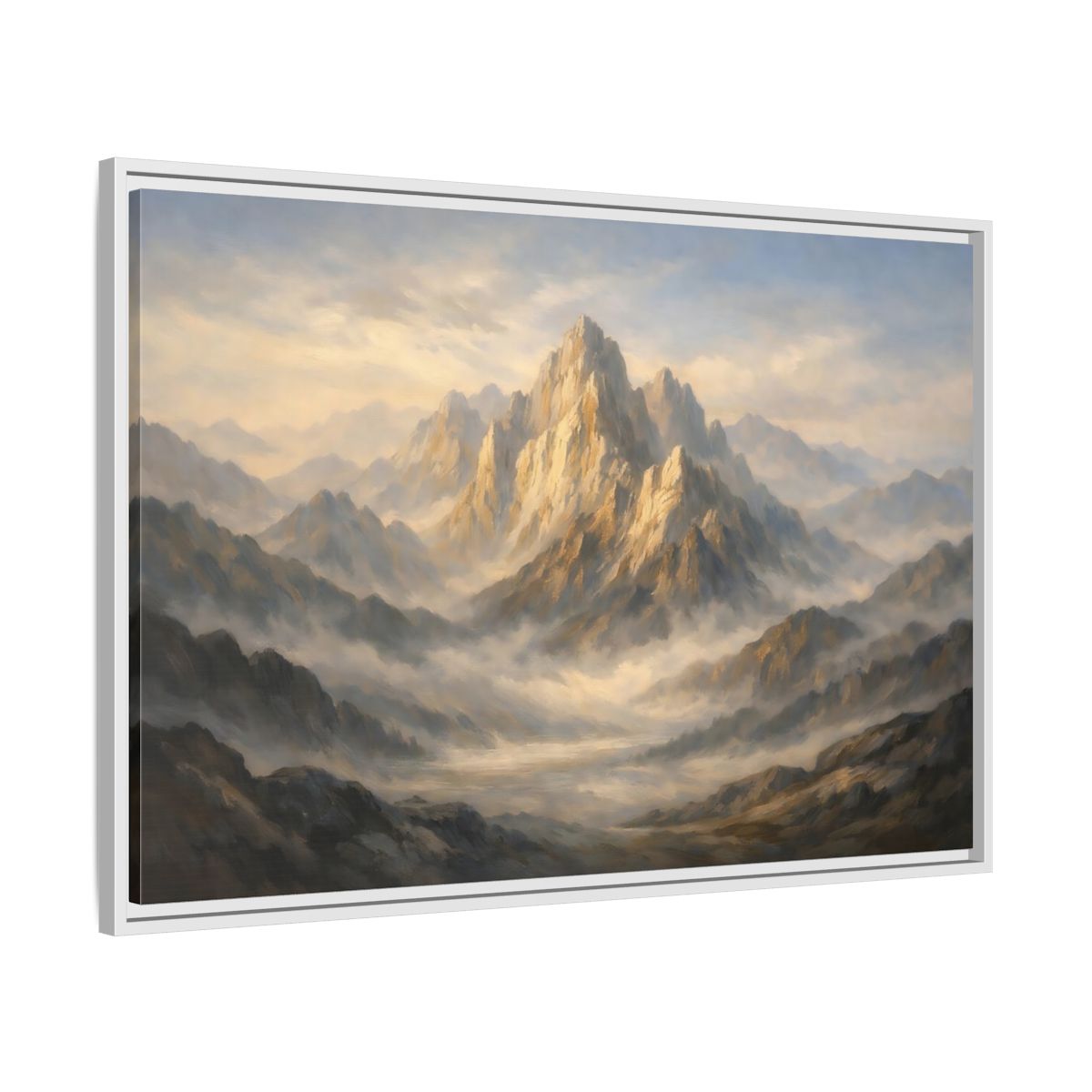 Side Mockup 8. Nature Mountain Peak Golden Mountain Landscape shown as stretched canvas wall art