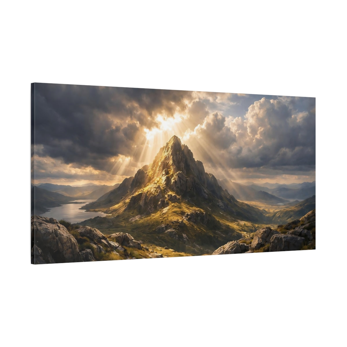 Main Mockup. Nature Mountain Peak Golden Mountain shown as stretched canvas wall art