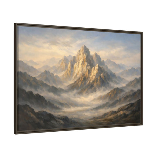 Main Mockup. Nature Mountain Peak Golden Mountain Landscape shown as stretched canvas wall art