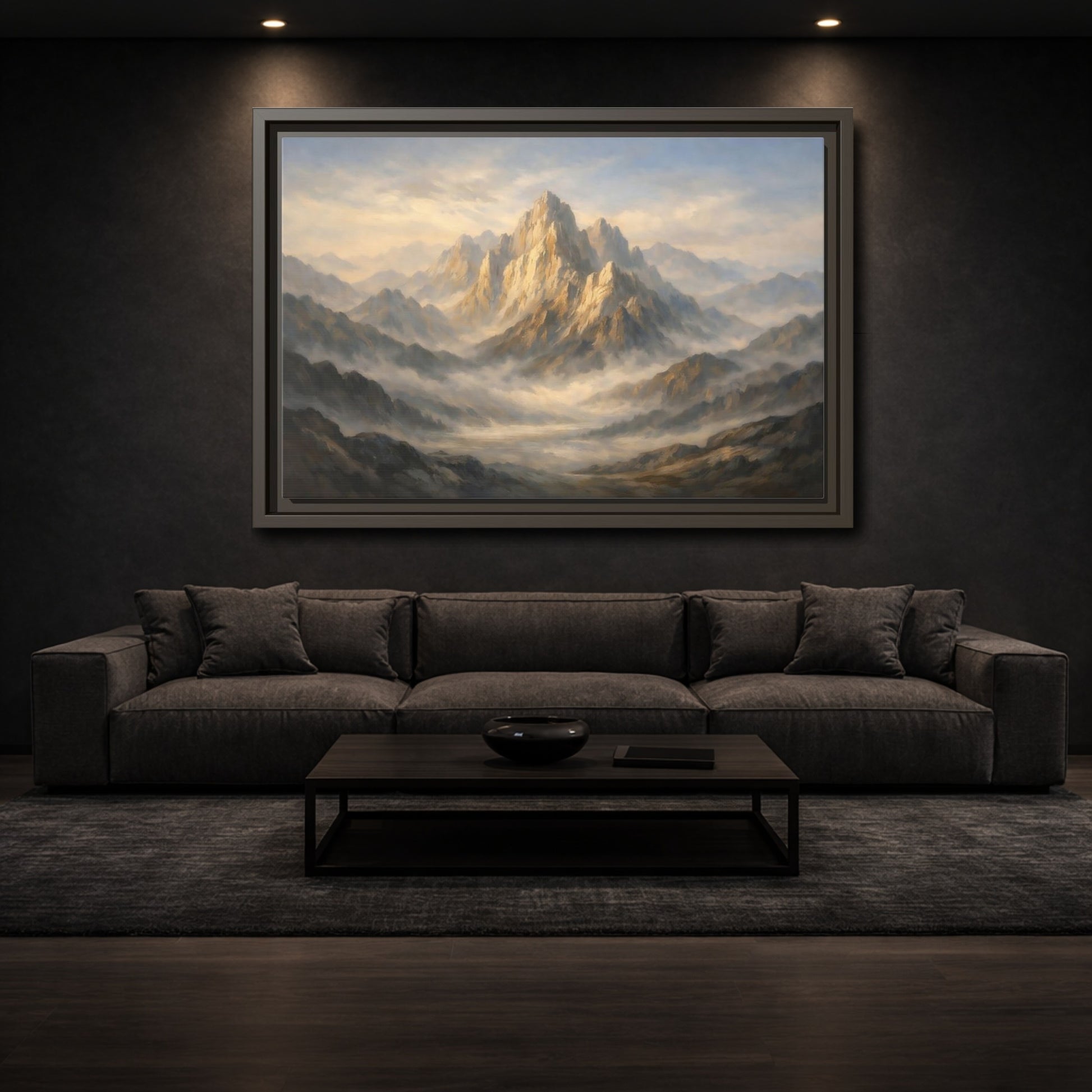 Mockup 2. Nature Mountain Peak Golden Mountain Landscape shown as stretched canvas wall art