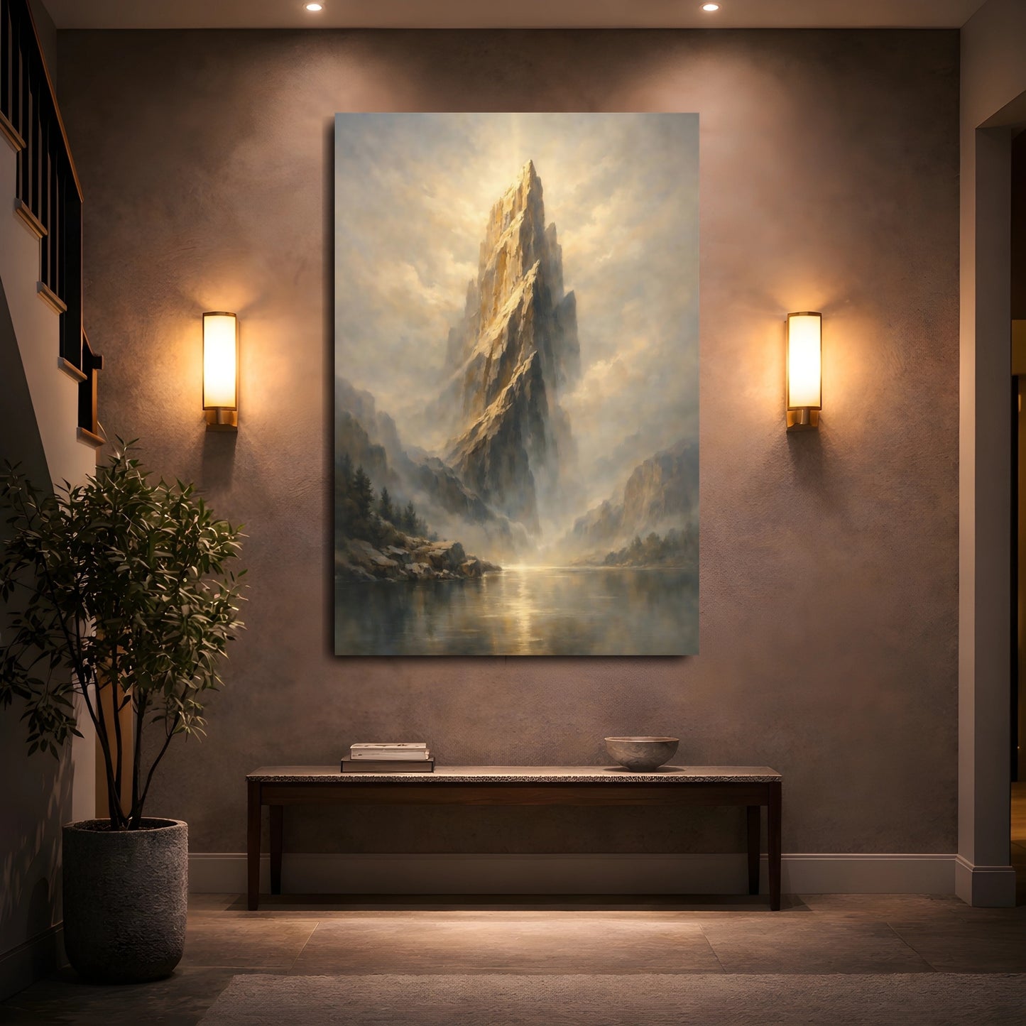 Mockup 4. Nature Mountain Peak Golden Mountain Landscape shown as stretched canvas wall art