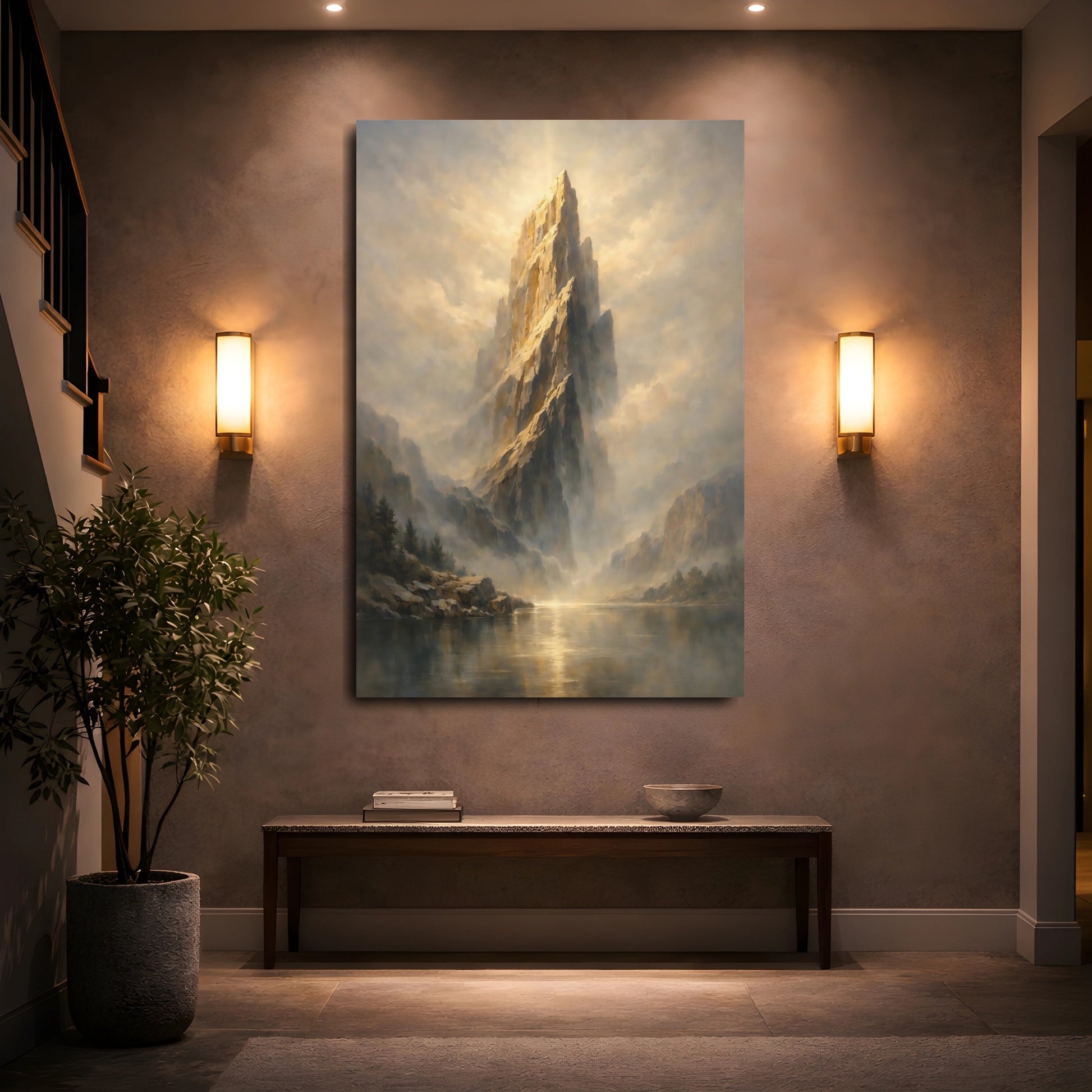Mockup 4. Nature Mountain Peak Golden Mountain Landscape shown as stretched canvas wall art