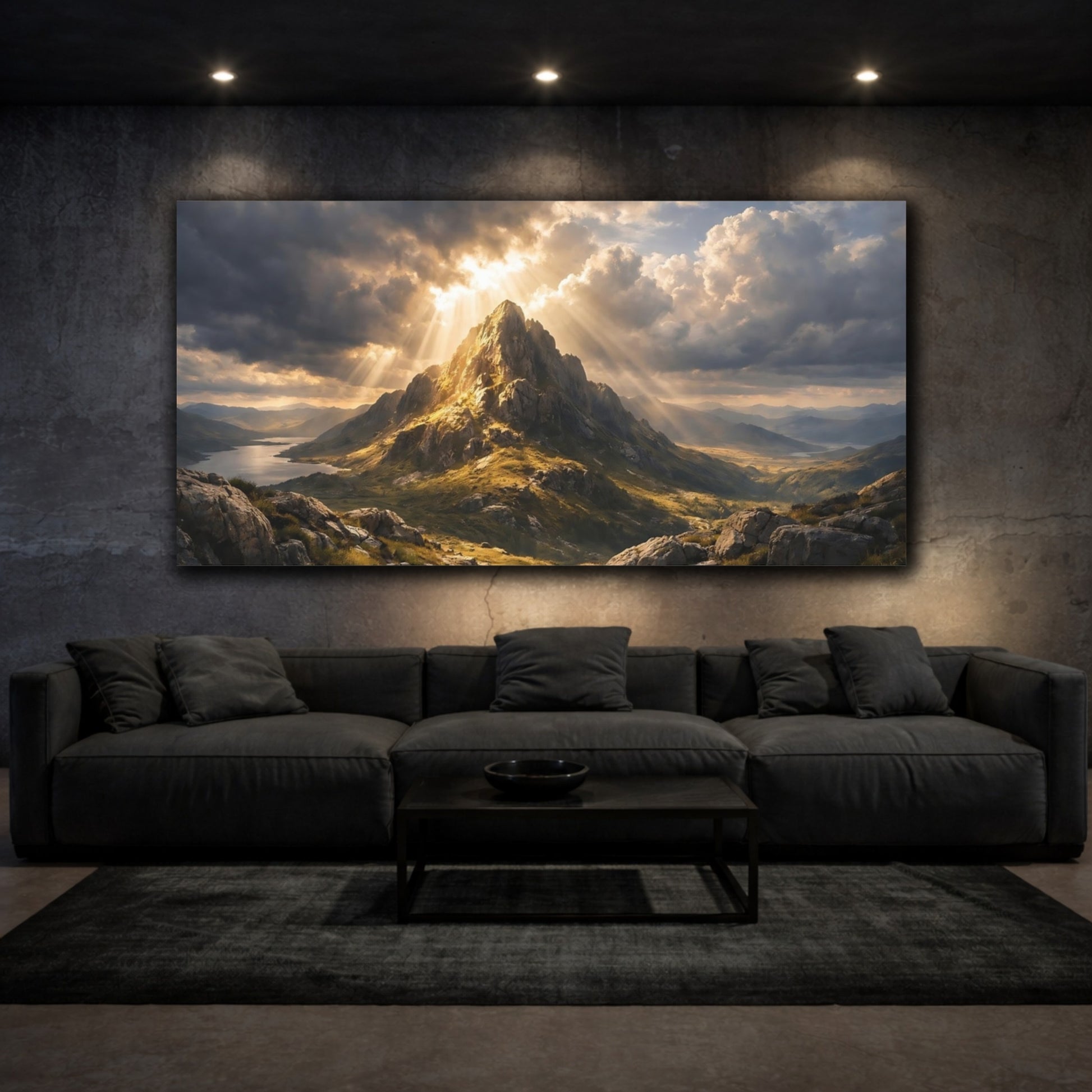 Mockup 2. Nature Mountain Peak Golden Mountain shown as stretched canvas wall art