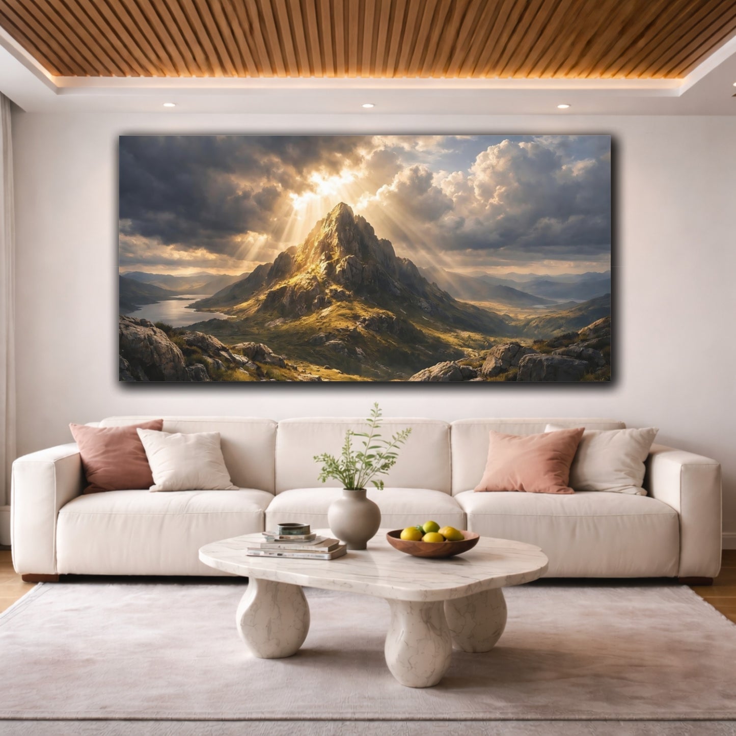 Mockup 3. Nature Mountain Peak Golden Mountain shown as stretched canvas wall art