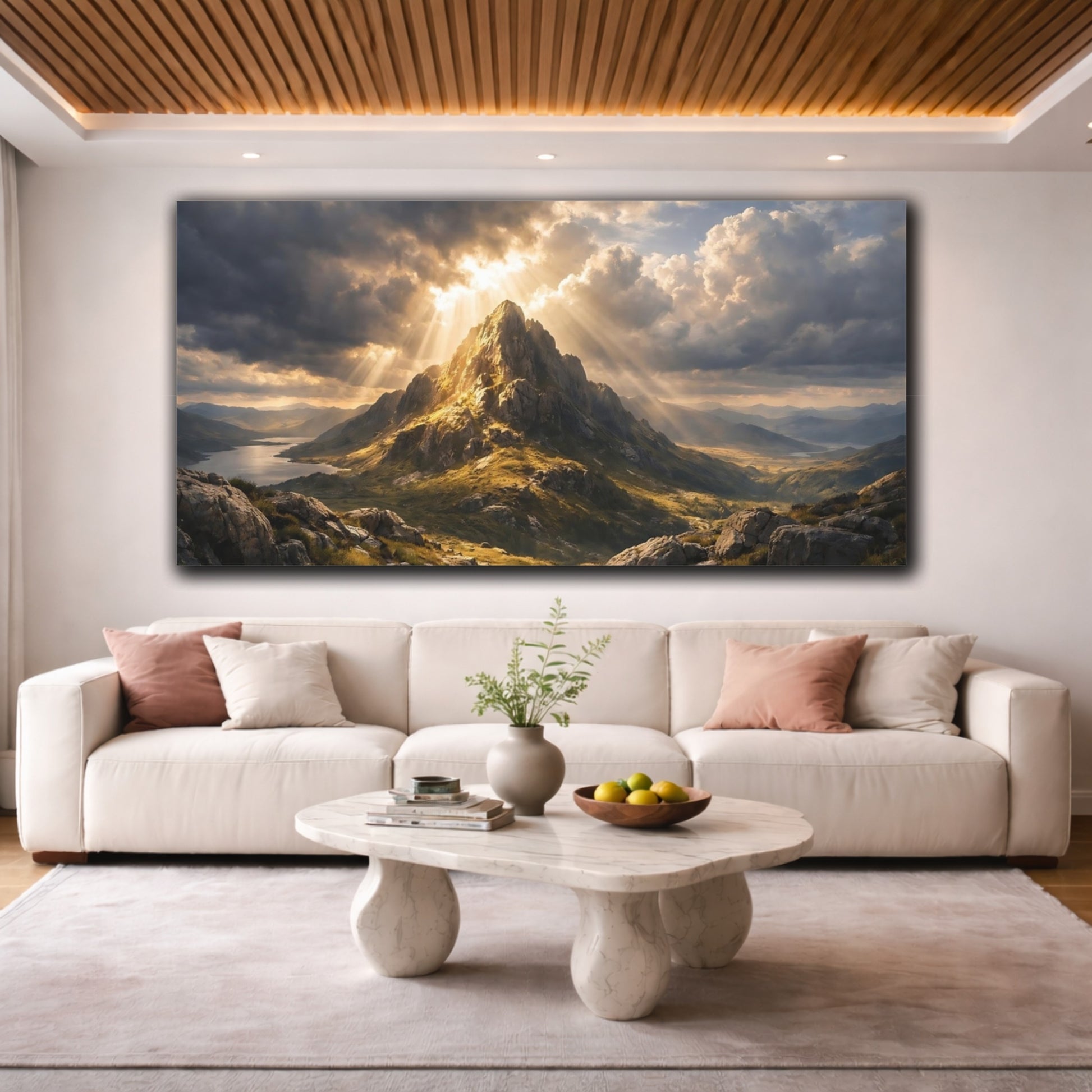 Mockup 3. Nature Mountain Peak Golden Mountain shown as stretched canvas wall art