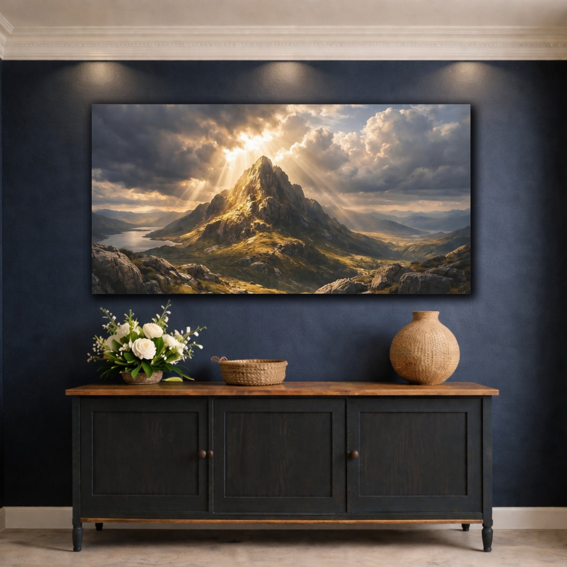 Mockup 4. Nature Mountain Peak Golden Mountain shown as stretched canvas wall art