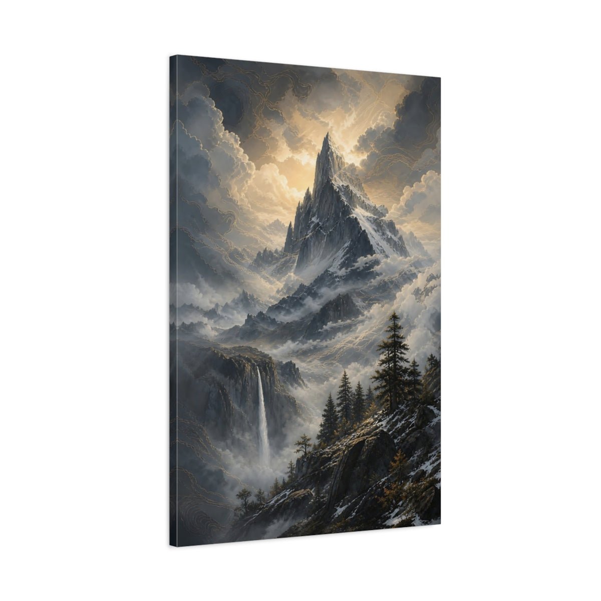 Nature Mountain Peak Grey And Gold Canvas Wall Art Print – Living Room Decor, Above Couch - YesArtYes
