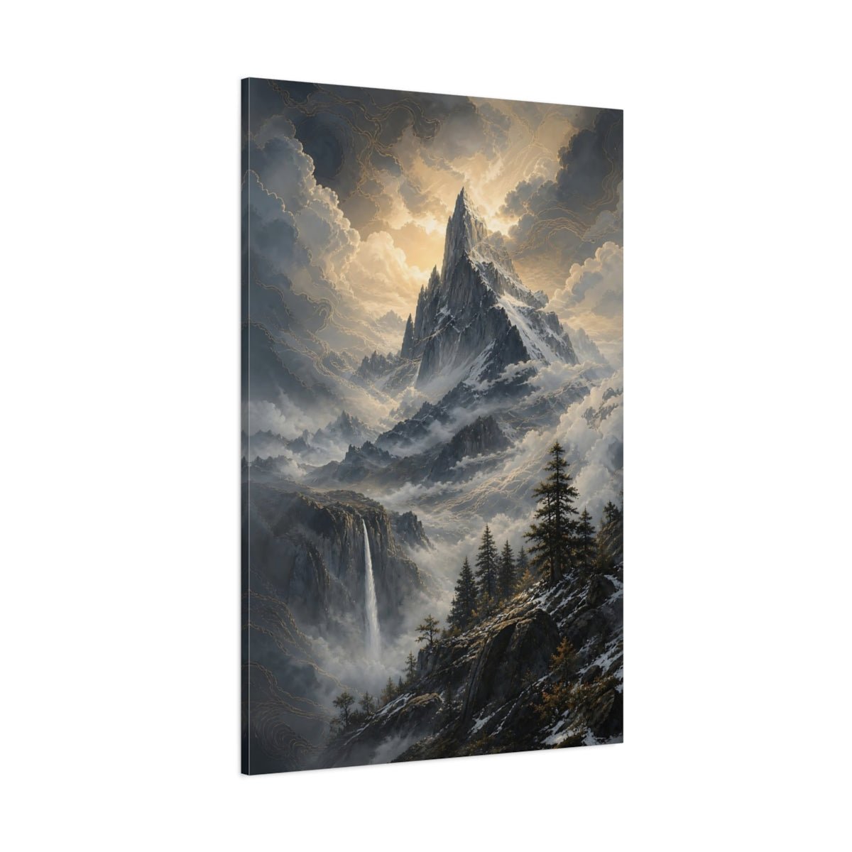 Nature Mountain Peak Grey And Gold Canvas Wall Art Print – Living Room Decor, Above Couch - YesArtYes