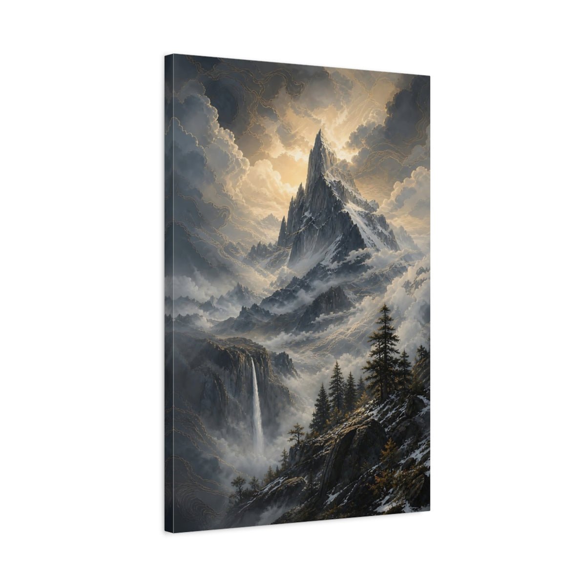 Nature Mountain Peak Grey And Gold Canvas Wall Art Print – Living Room Decor, Above Couch - YesArtYes