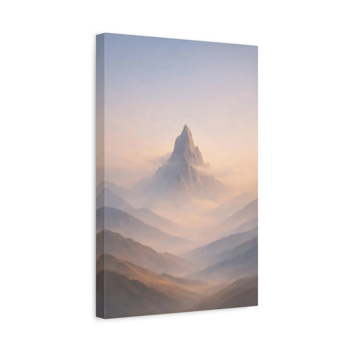 Side Mockup 4. Nature Mountain Peak Misty Mountain shown as stretched canvas wall art