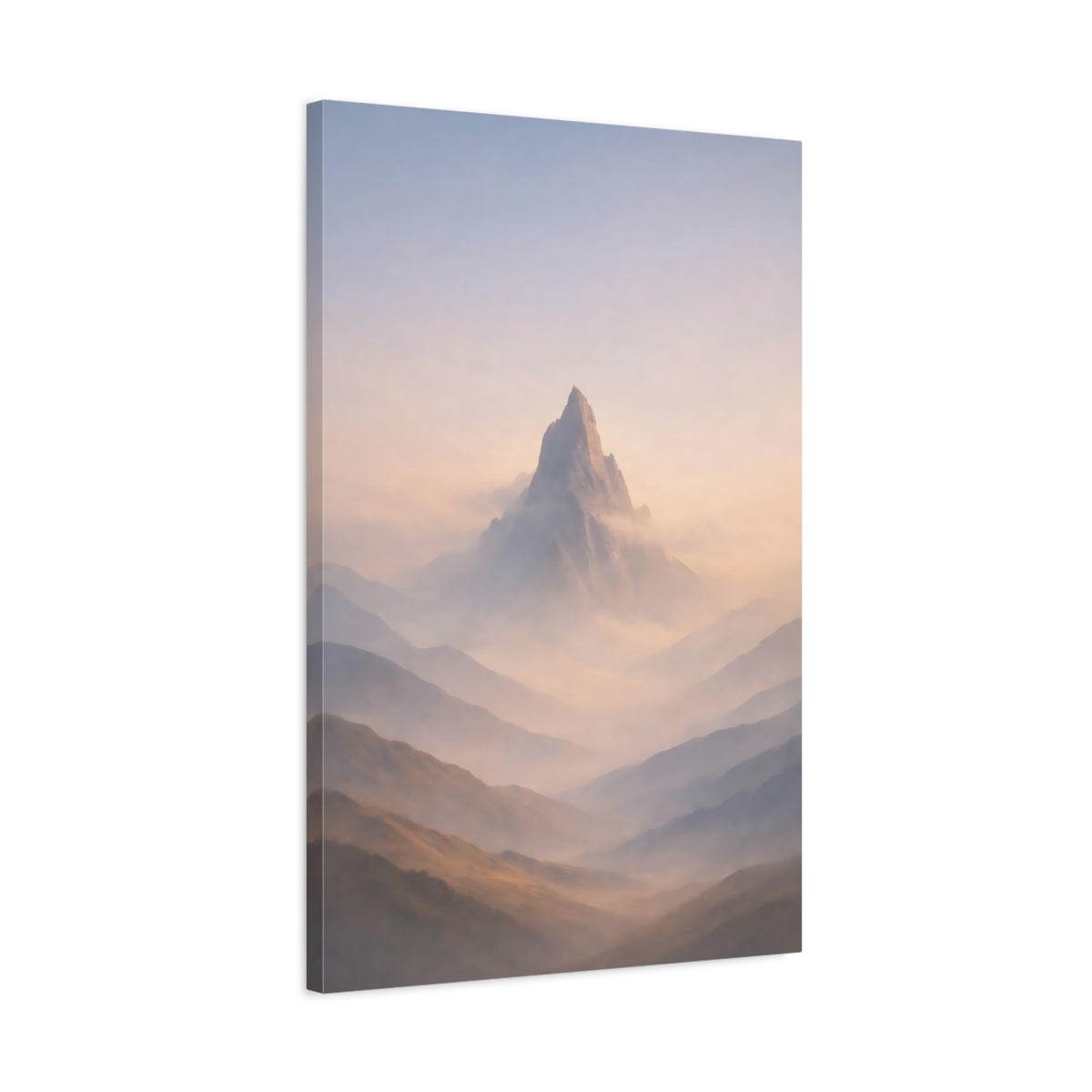 Side Mockup 2. Nature Mountain Peak Misty Mountain shown as stretched canvas wall art