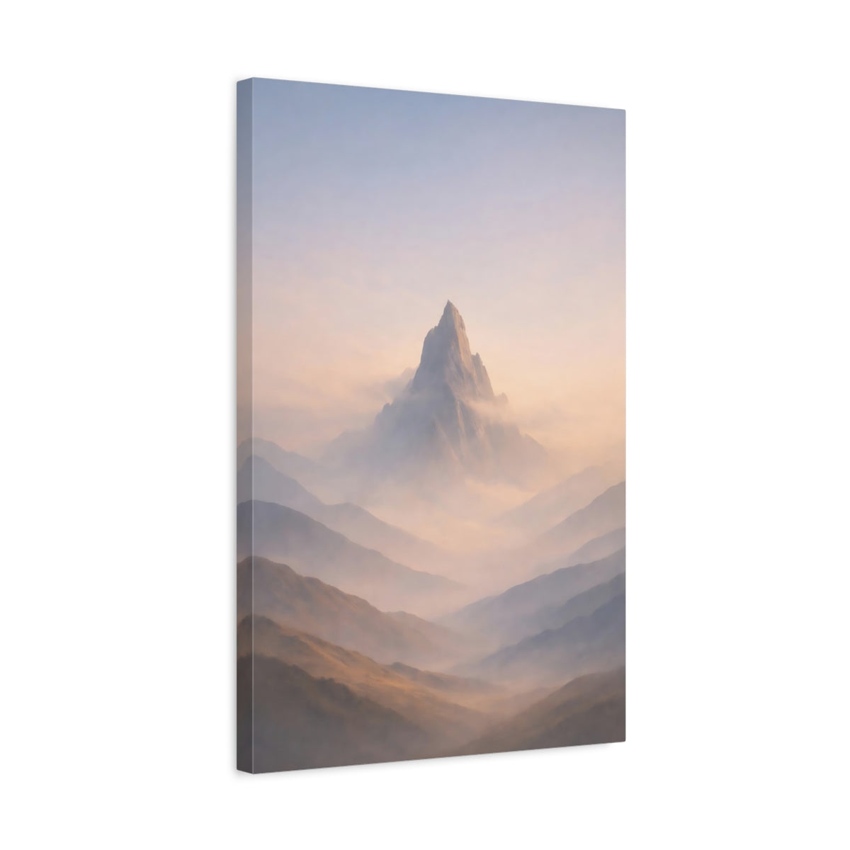 Side Mockup 3. Nature Mountain Peak Misty Mountain shown as stretched canvas wall art