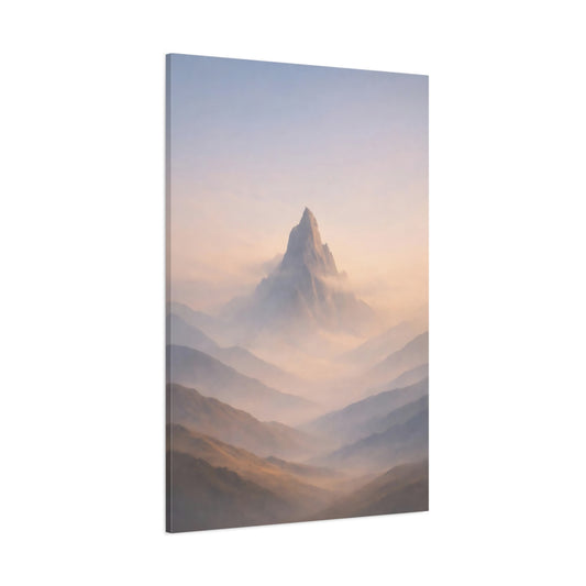 Main Mockup. Nature Mountain Peak Misty Mountain shown as stretched canvas wall art