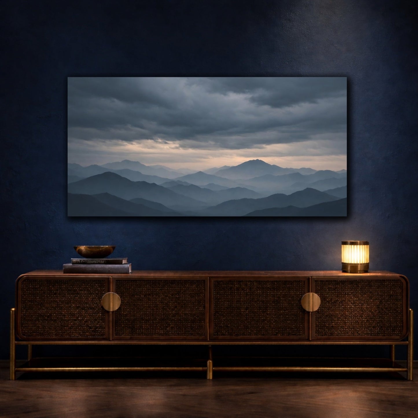 Nature Mountain Range Blue Grey - Canvas Wall Art Print - YesArtYes