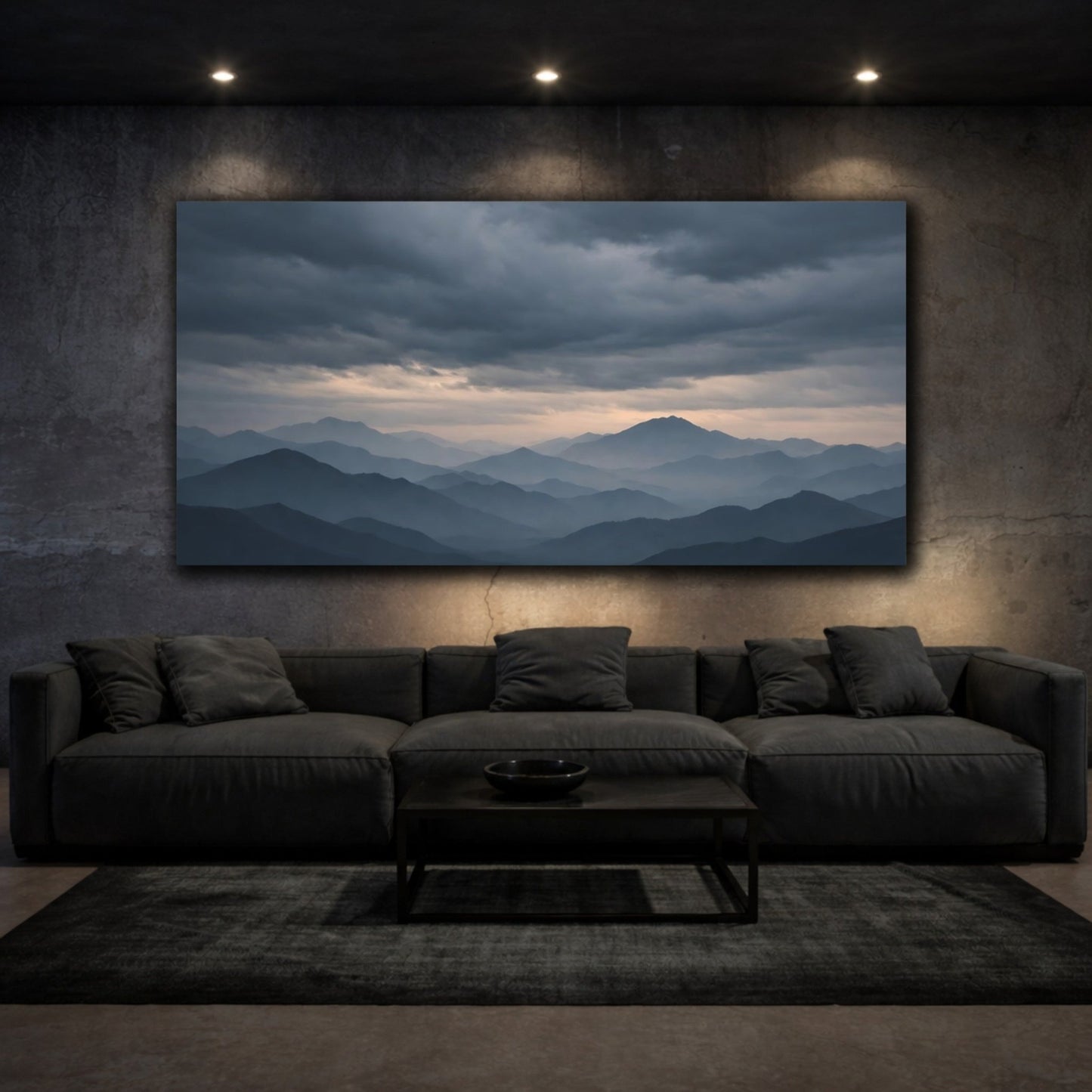Nature Mountain Range Blue Grey - Canvas Wall Art Print - YesArtYes