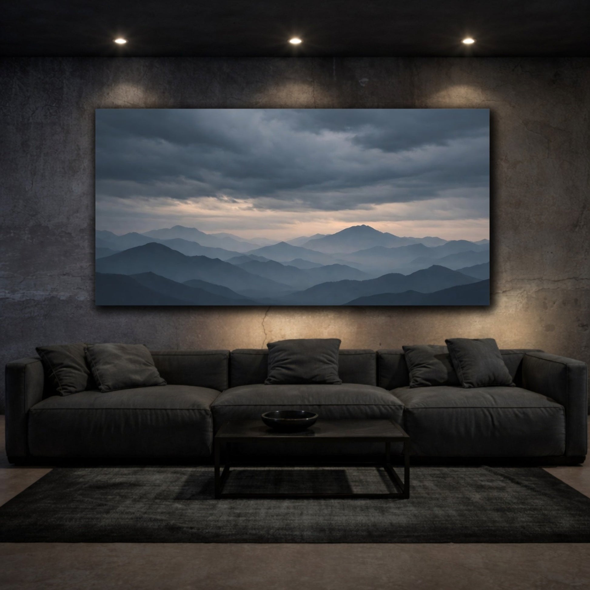 Nature Mountain Range Blue Grey - Canvas Wall Art Print - YesArtYes