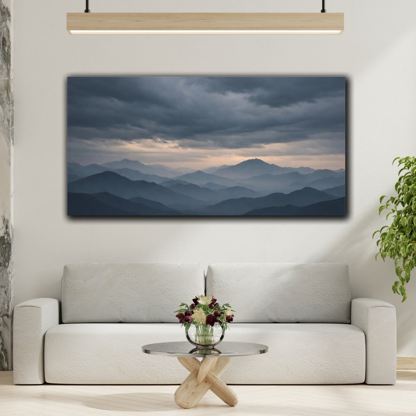 Nature Mountain Range Blue Grey - Canvas Wall Art Print - YesArtYes