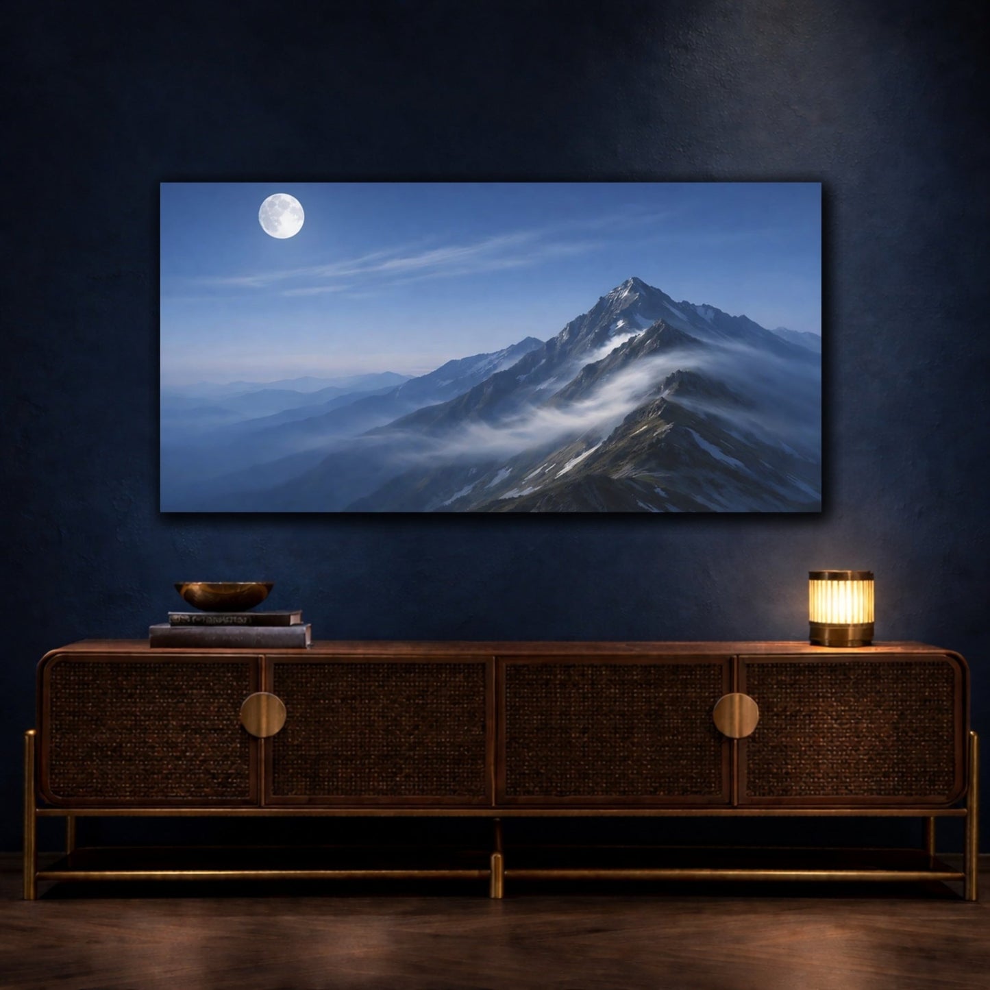 Nature Mountain Range Blue Landscape - Canvas Wall Art Print - YesArtYes
