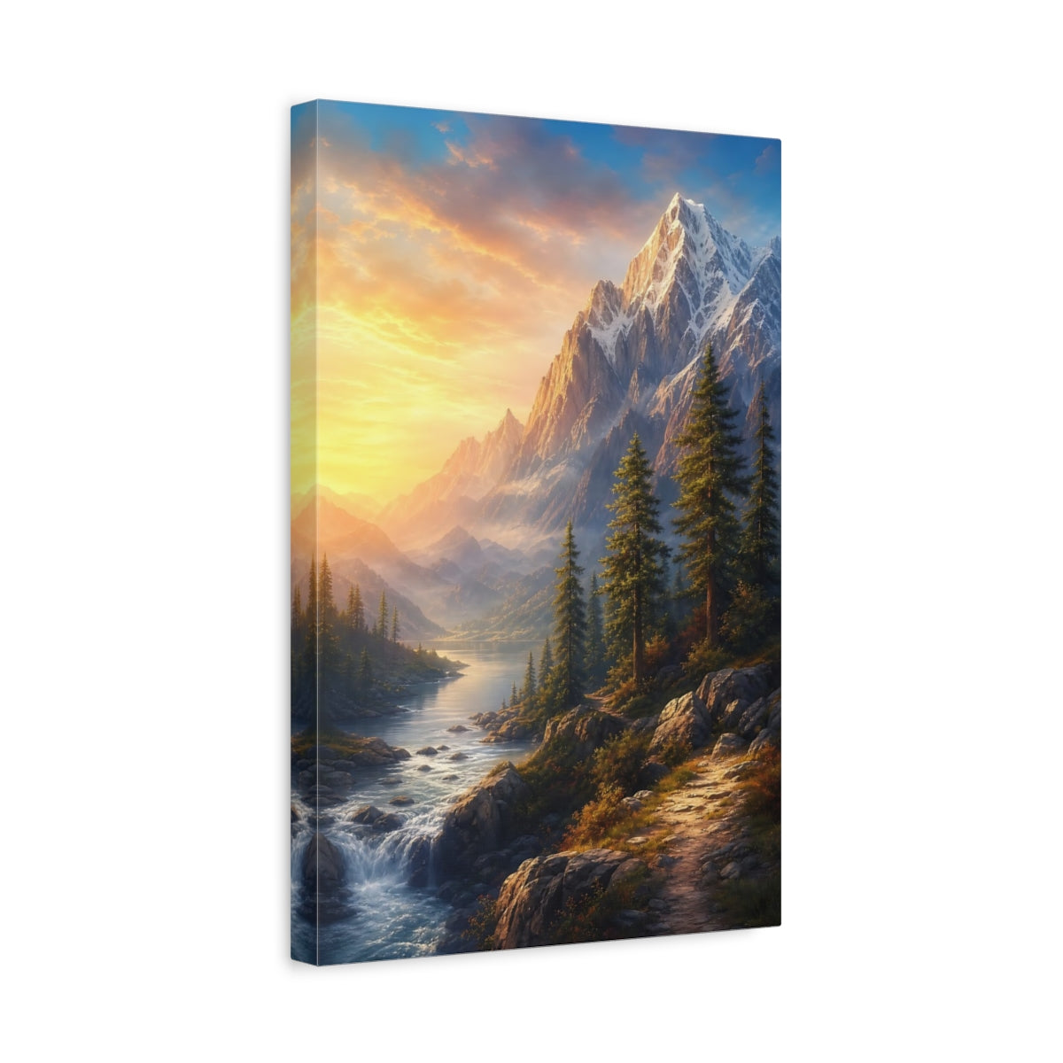 Side Mockup 4. Nature Mountain Range Golden Mountain shown as stretched canvas wall art