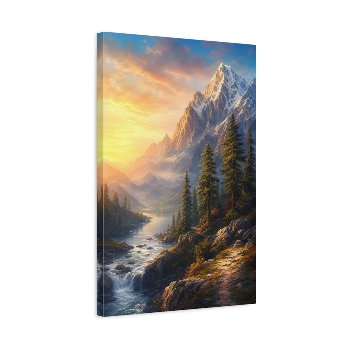 Side Mockup 3. Nature Mountain Range Golden Mountain shown as stretched canvas wall art