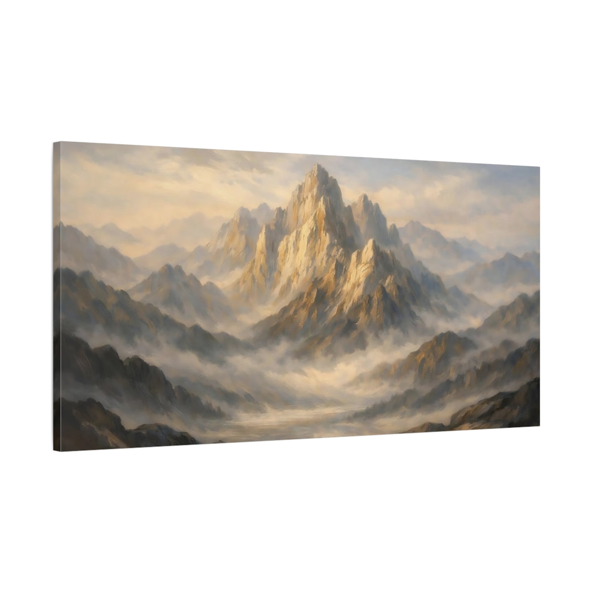 Side Mockup 1. Nature Mountain Range Golden Mountains shown as stretched canvas wall art