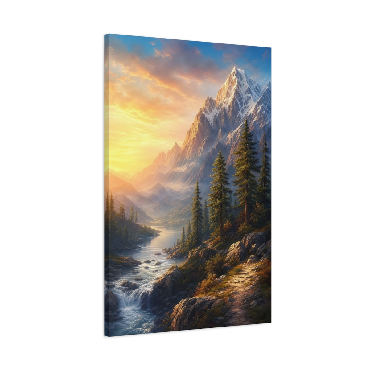 Main Mockup. Nature Mountain Range Golden Mountain shown as stretched canvas wall art