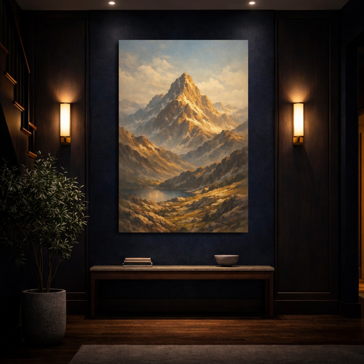 Mockup 3. Nature Mountain Range Golden Mountain Landscape shown as stretched canvas wall art