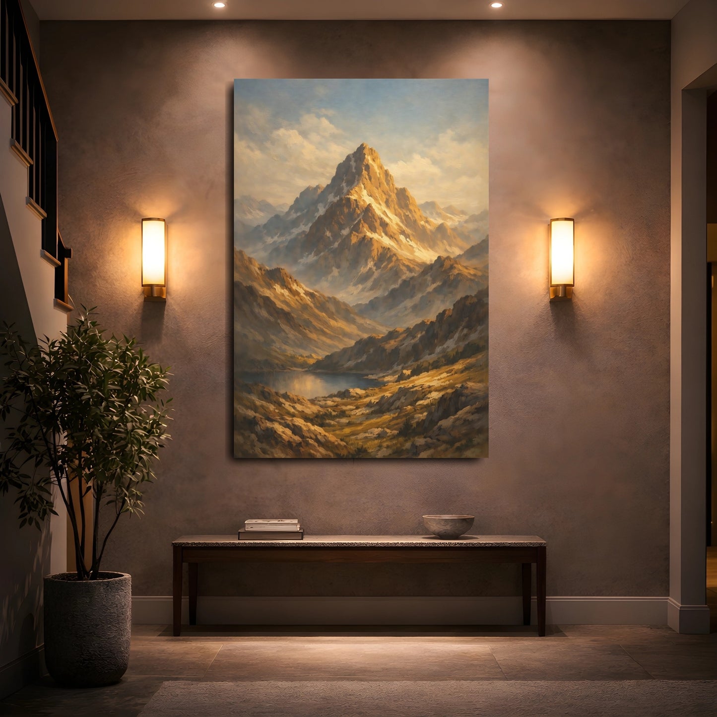 Mockup 4. Nature Mountain Range Golden Mountain Landscape shown as stretched canvas wall art