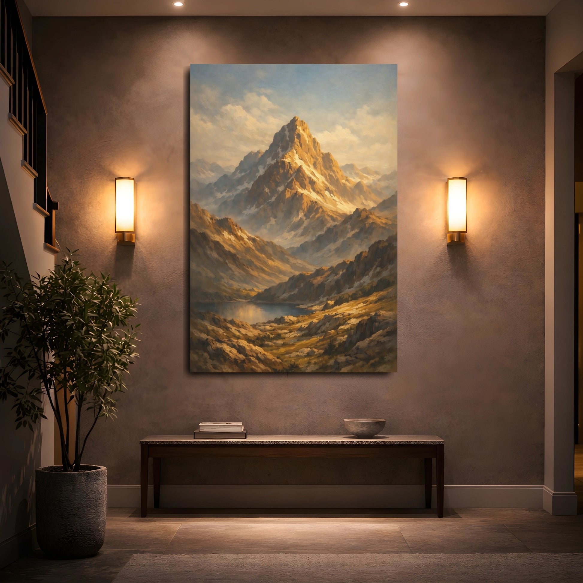 Mockup 4. Nature Mountain Range Golden Mountain Landscape shown as stretched canvas wall art