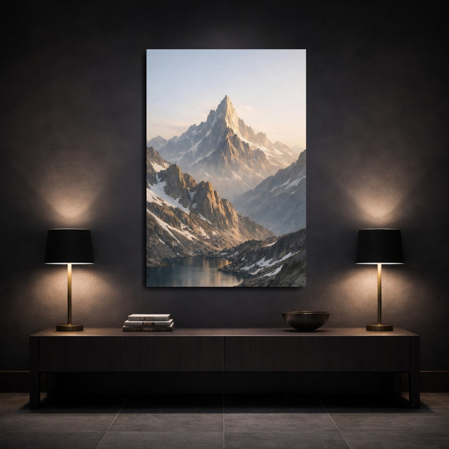 Mockup 2. Nature Mountain Range Golden Mountain shown as stretched canvas wall art