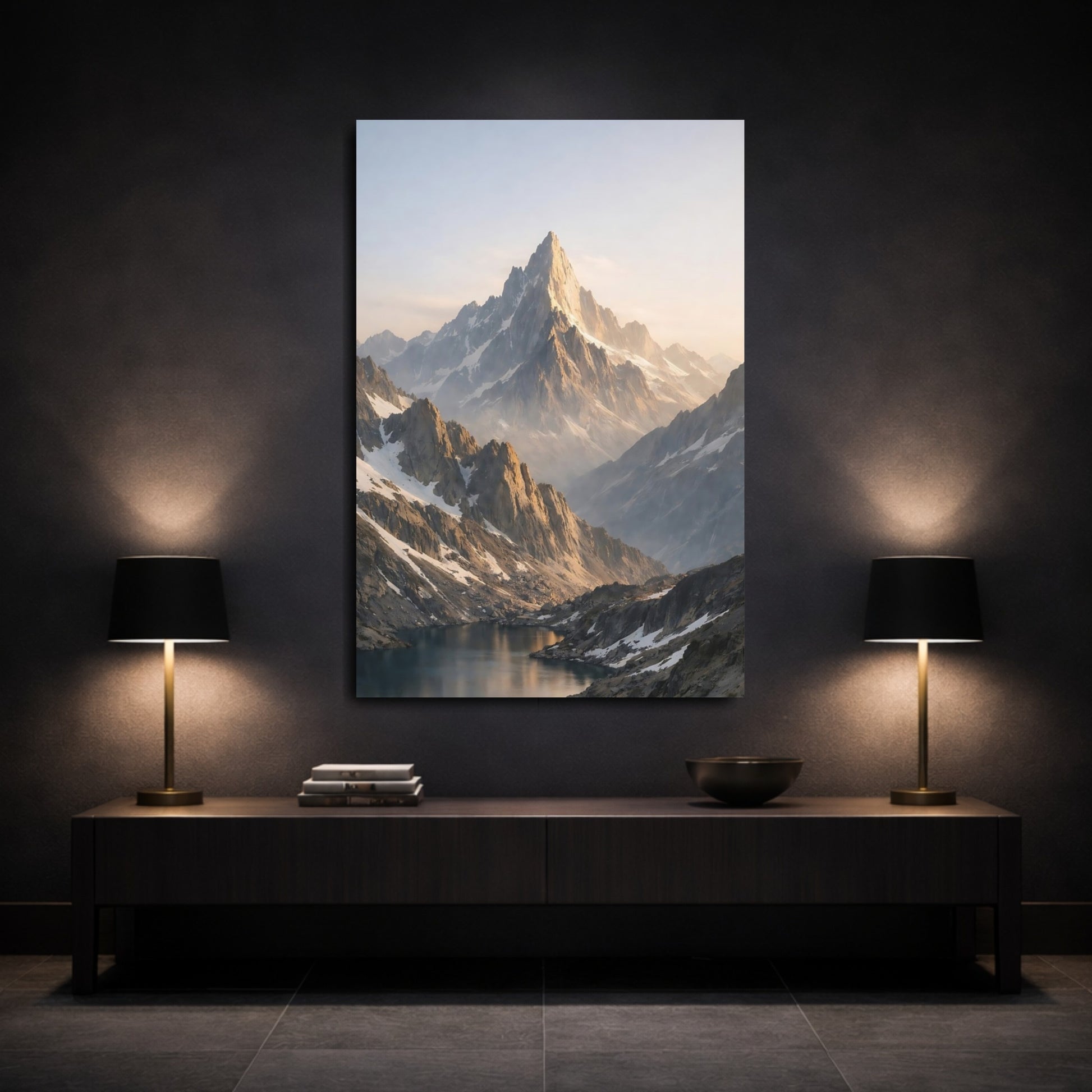 Mockup 2. Nature Mountain Range Golden Mountain shown as stretched canvas wall art