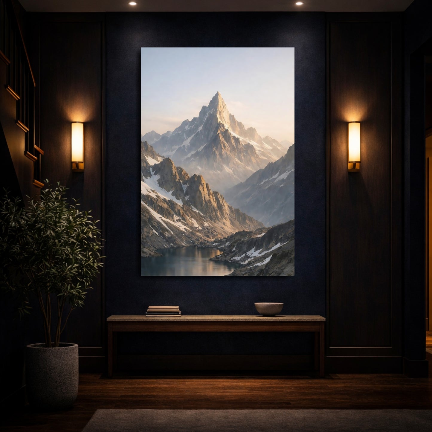 Mockup 3. Nature Mountain Range Golden Mountain shown as stretched canvas wall art