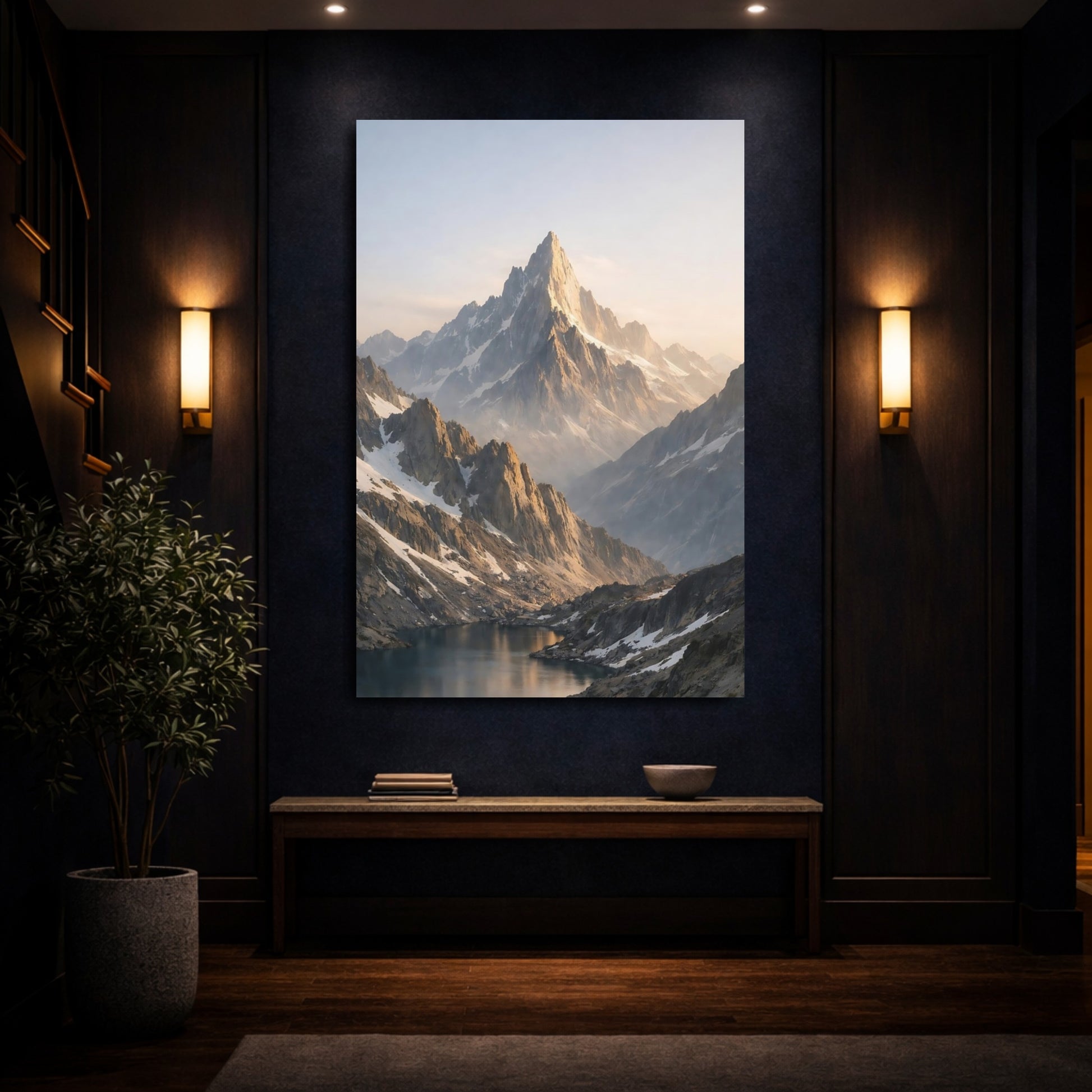 Mockup 3. Nature Mountain Range Golden Mountain shown as stretched canvas wall art