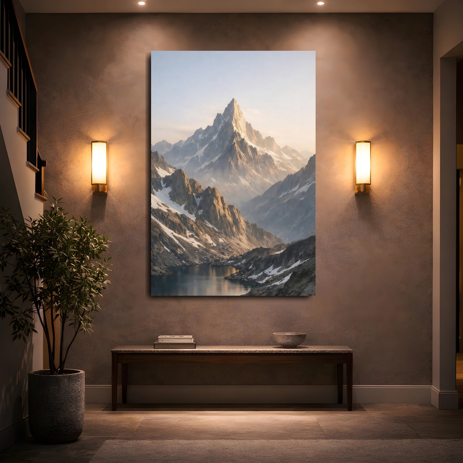 Mockup 4. Nature Mountain Range Golden Mountain shown as stretched canvas wall art