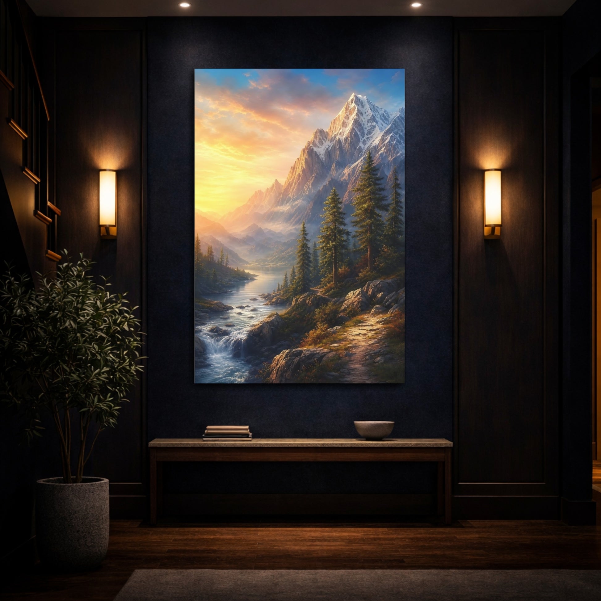 Mockup 4. Nature Mountain Range Golden Mountain shown as stretched canvas wall art
