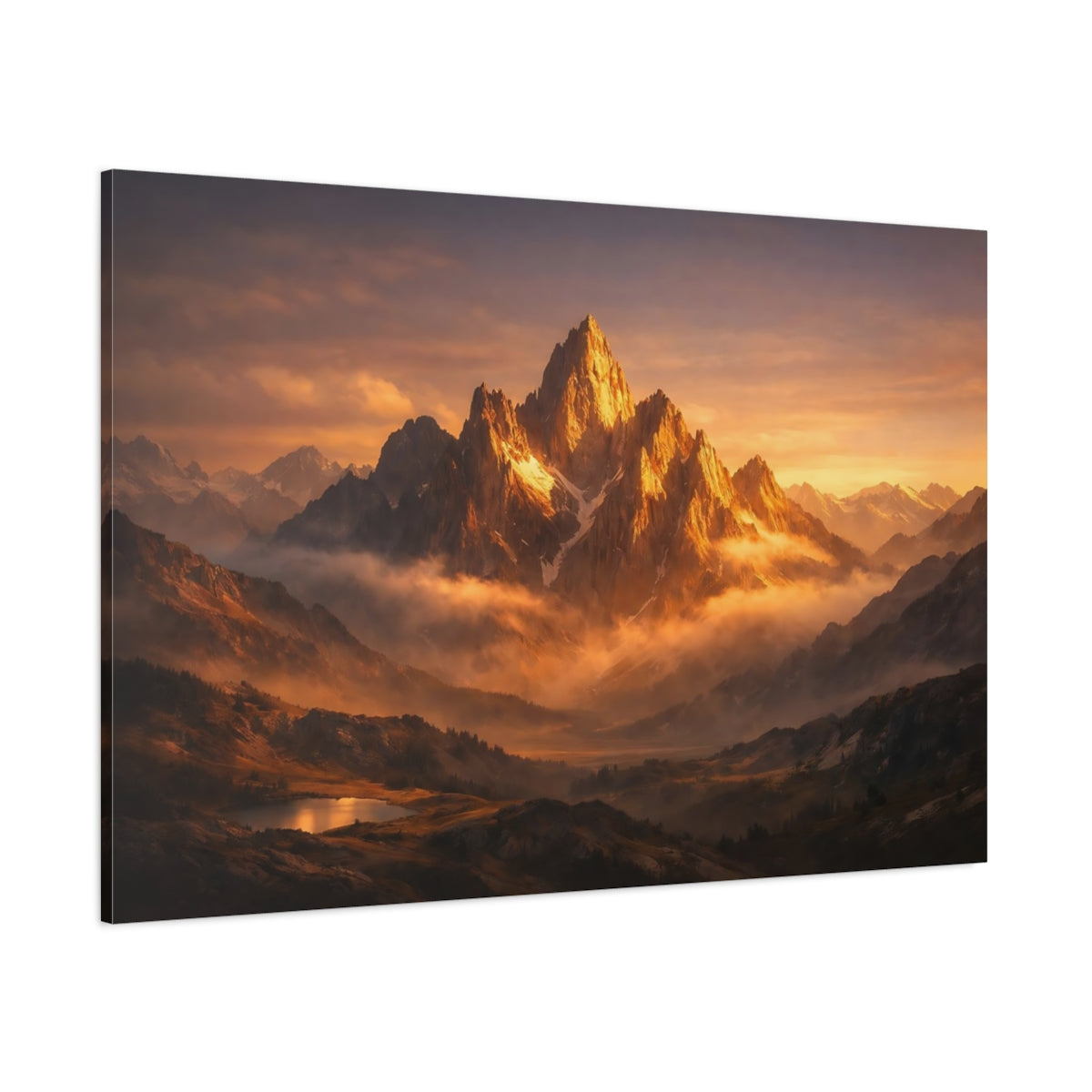 Nature Mountain Range Golden Mountains shown as stretched canvas wall art