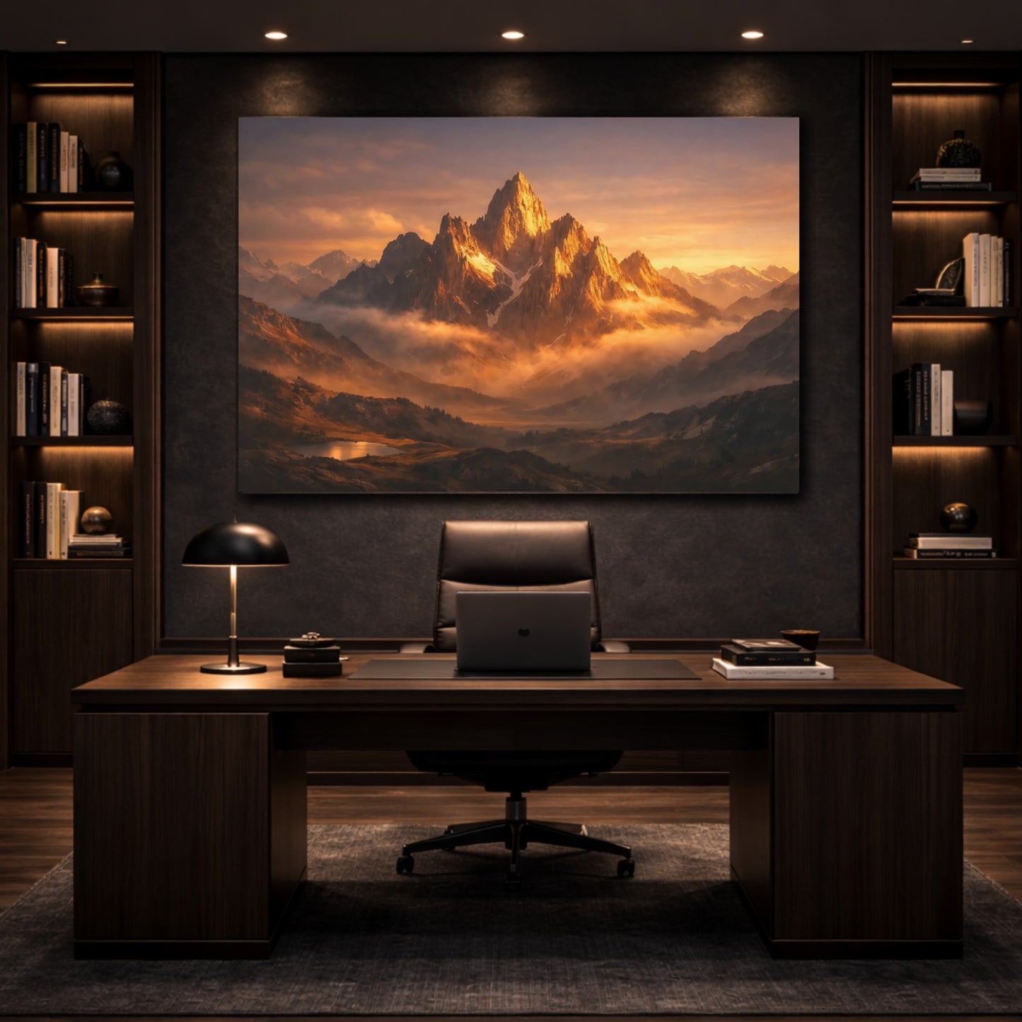 Nature Mountain Range Golden Mountains shown as front canvas room wall art