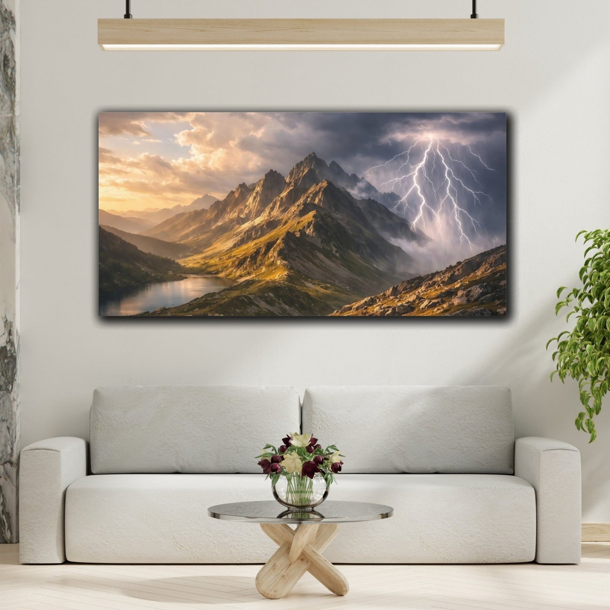 Nature Mountain Range Lightning Storm - Canvas Wall Art Print - YesArtYes