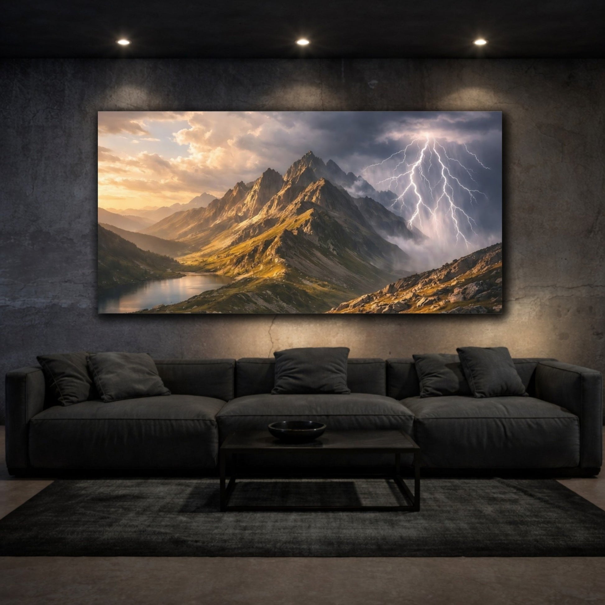 Nature Mountain Range Lightning Storm - Canvas Wall Art Print - YesArtYes