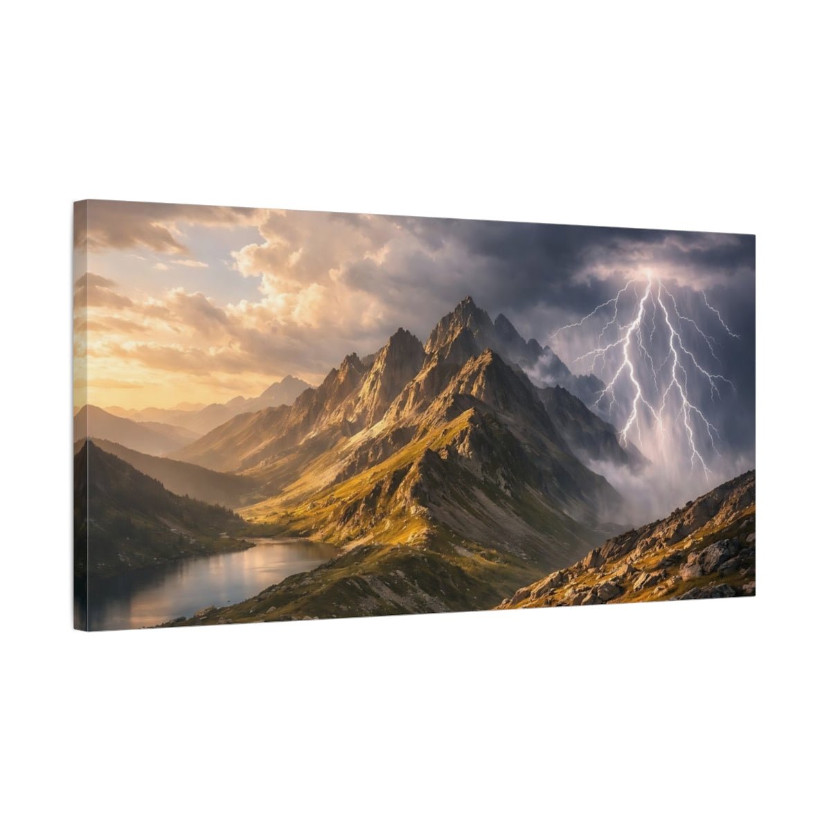Nature Mountain Range Lightning Storm - Canvas Wall Art Print - YesArtYes